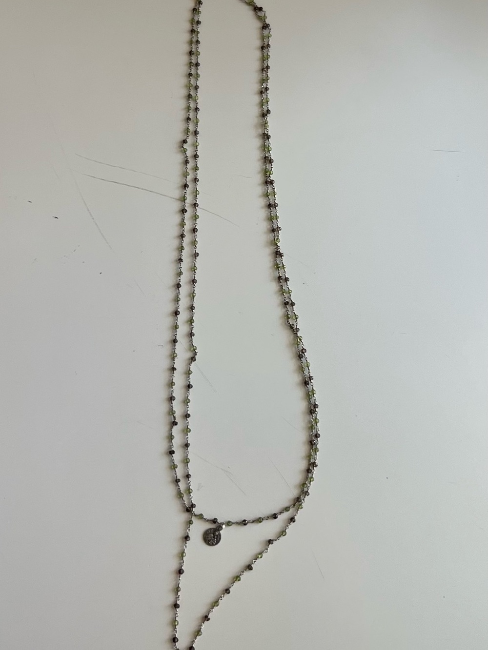 Layered Green Beaded Necklace with Coin Pendant